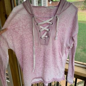 pink soft long sleeve w/ hood and cross over in front